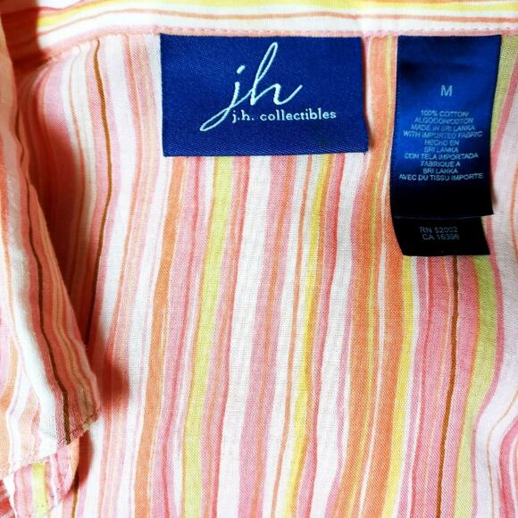 J.H. Collectibles Striped Blouse 💛🧡🩷 Medium 3/4 Sleeve Lightweight - Picture 5 of 13